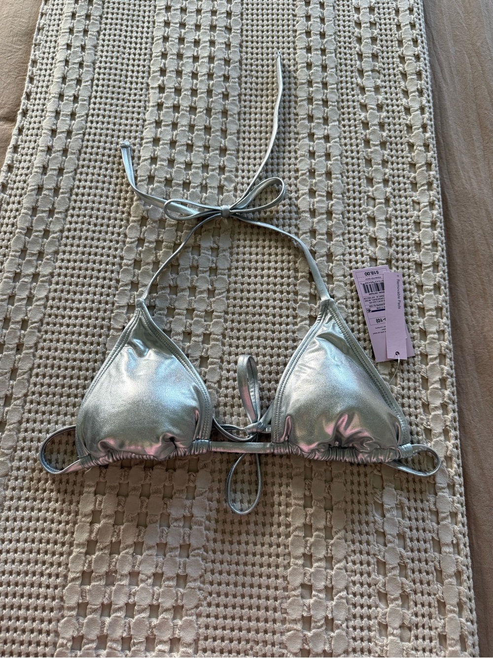 NEW wild fable Metallic Silver Triangle Bikini Top Size M